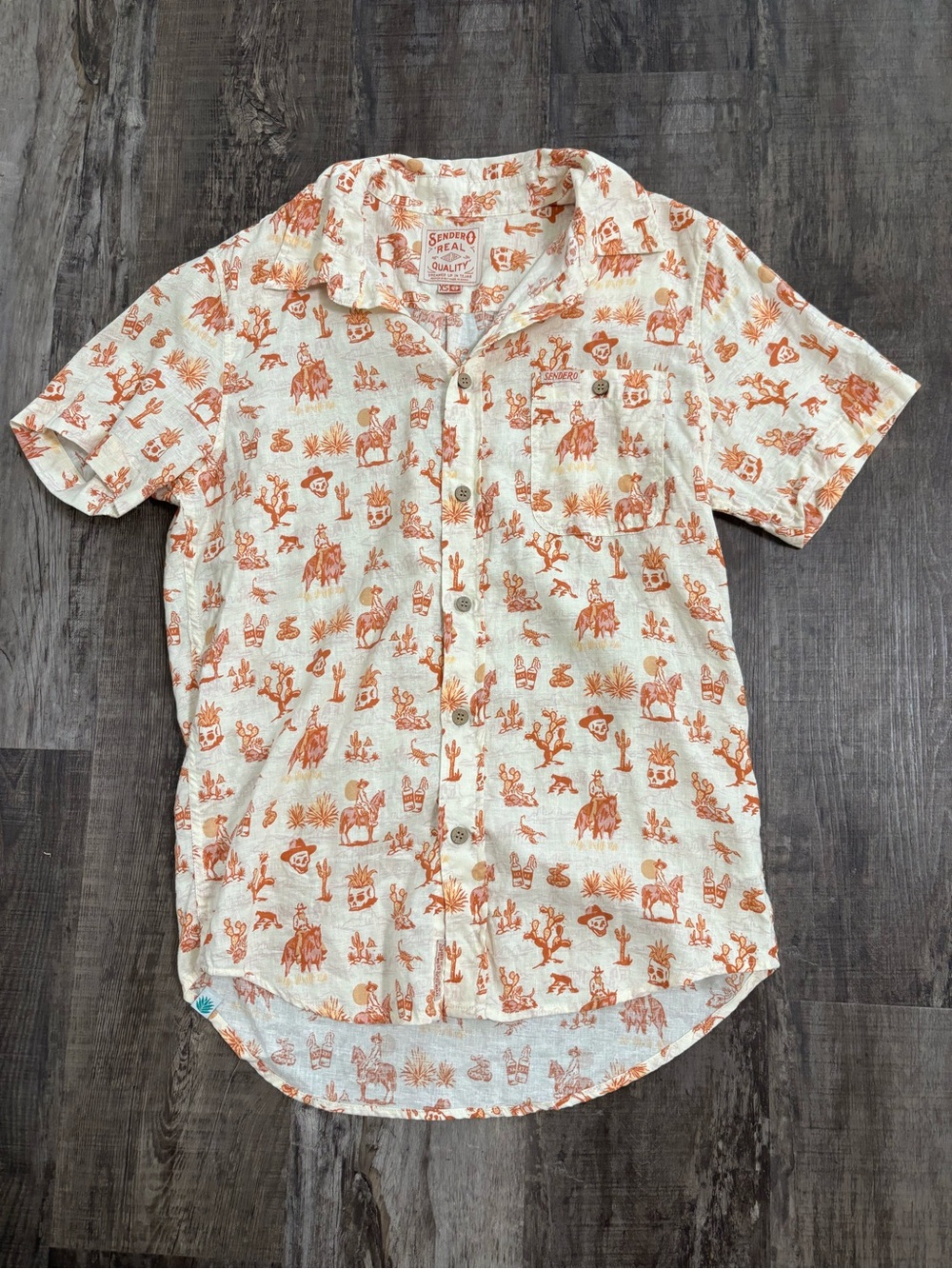 Men's Short-Sleeve Button-Down Shirt in Orange Western Print